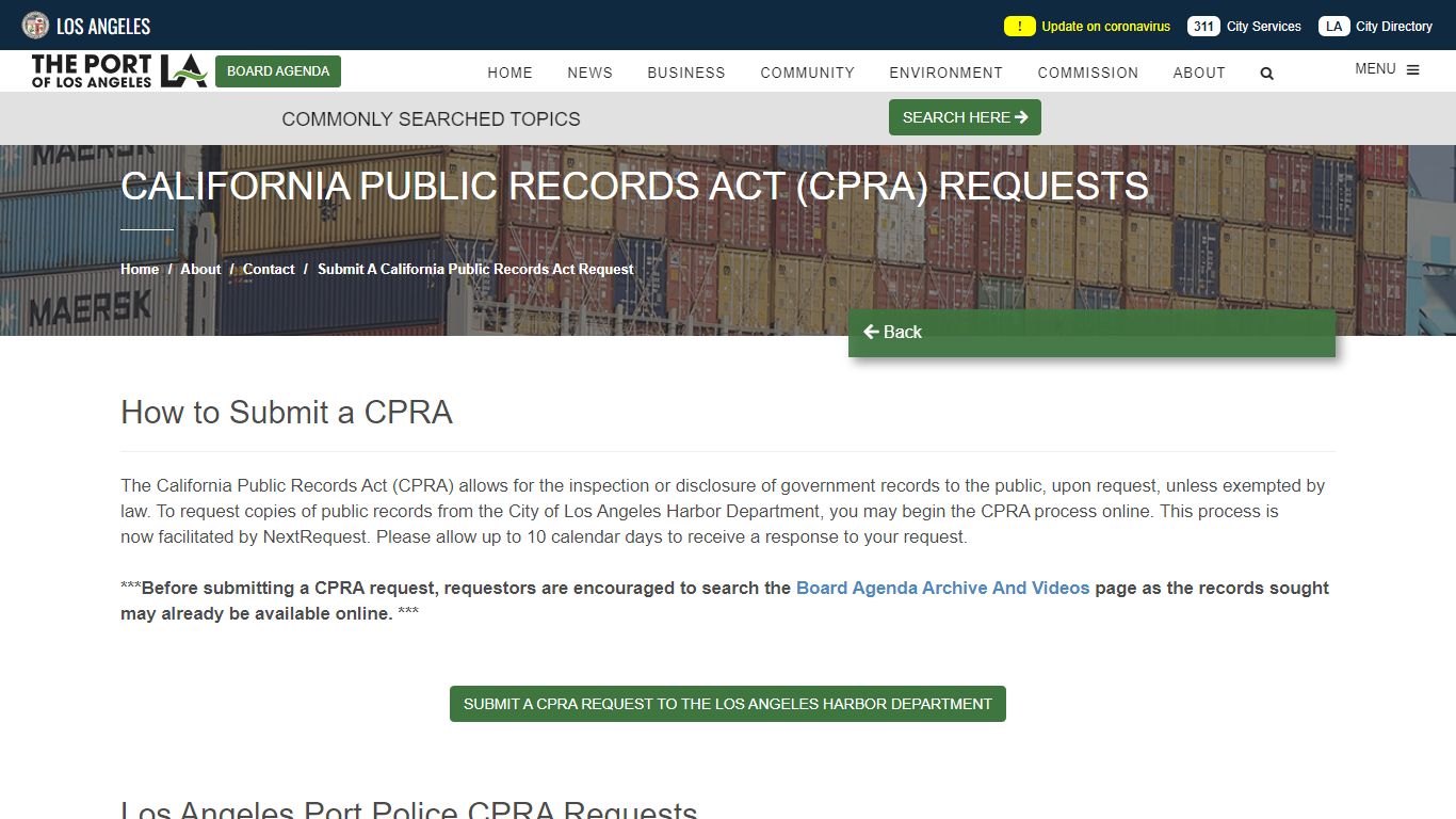 California Public Records Act (CPRA) Requests - Port of Los Angeles